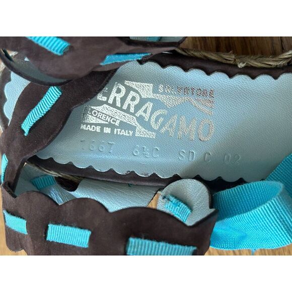 Salvatore Ferragamo Womens Wedge Espadrille Sandals US 6 1/2 6.5 Wrap Shoes - Picture 7 of 7